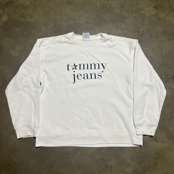 Vintage 90s Tommy Hilfiger Jeans White Graphic Sweatshirt - Picture 1 of 5